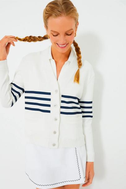 Tuckernuck Women's White Striped Charley Cardigan